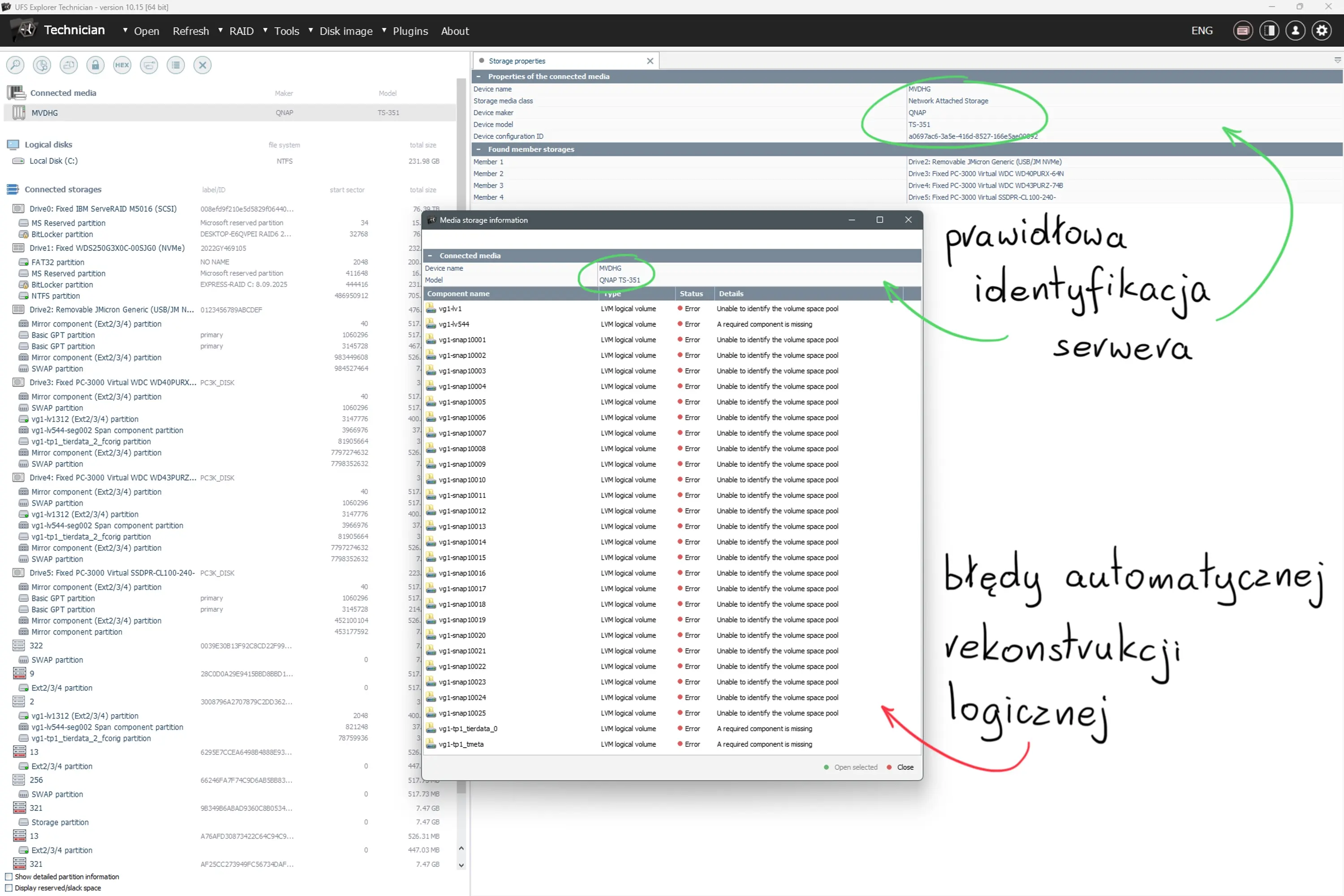 Prawidłowa identyfikacja serwera QNAP TS-351 w narzędziu PC-3000 i błędy automatycznej rekonstrukcji logicznej macierzy RAID