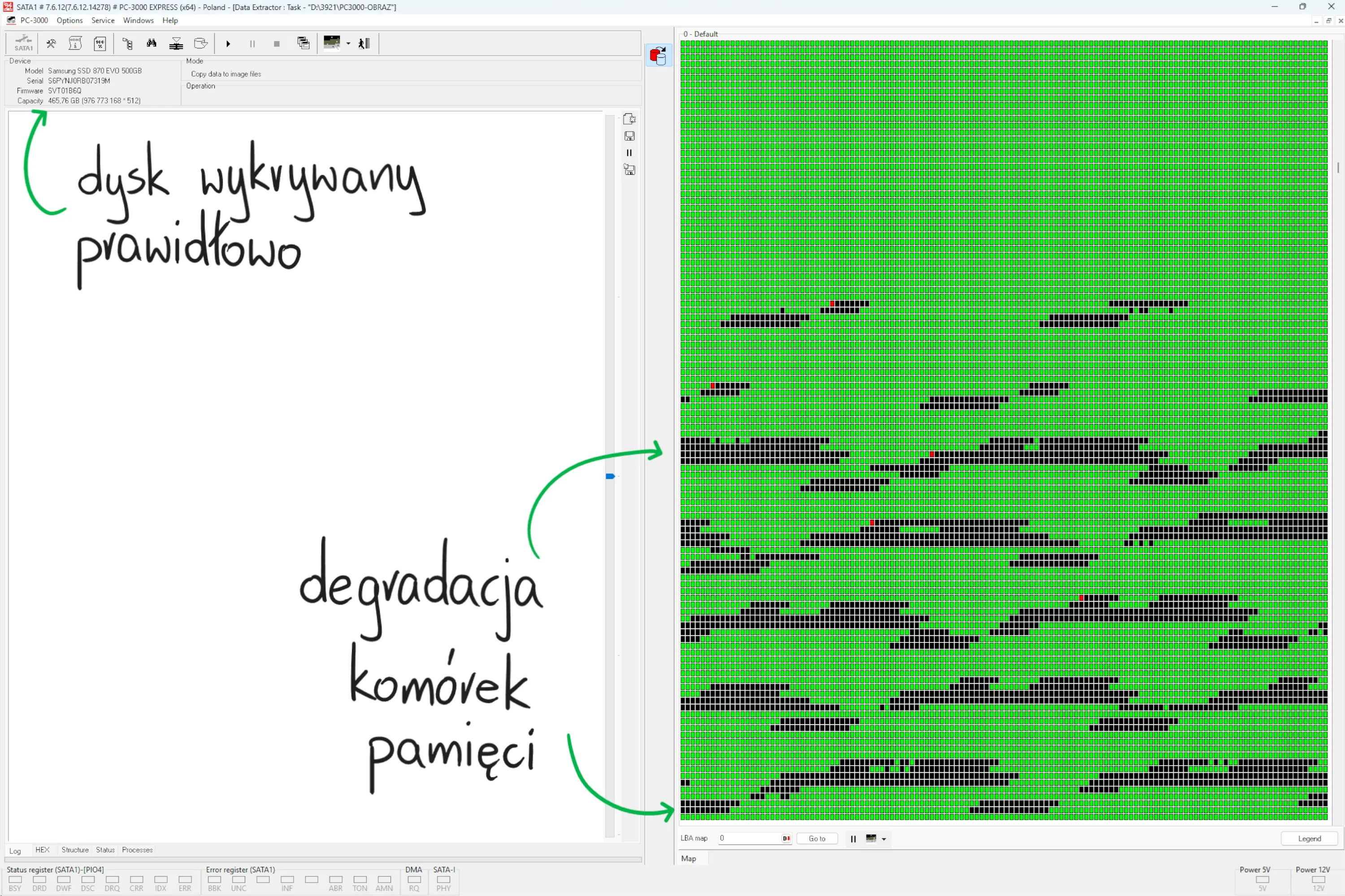 Degradacja komórek pamięci NAND w dysku SSD – przykład błędów odczytu